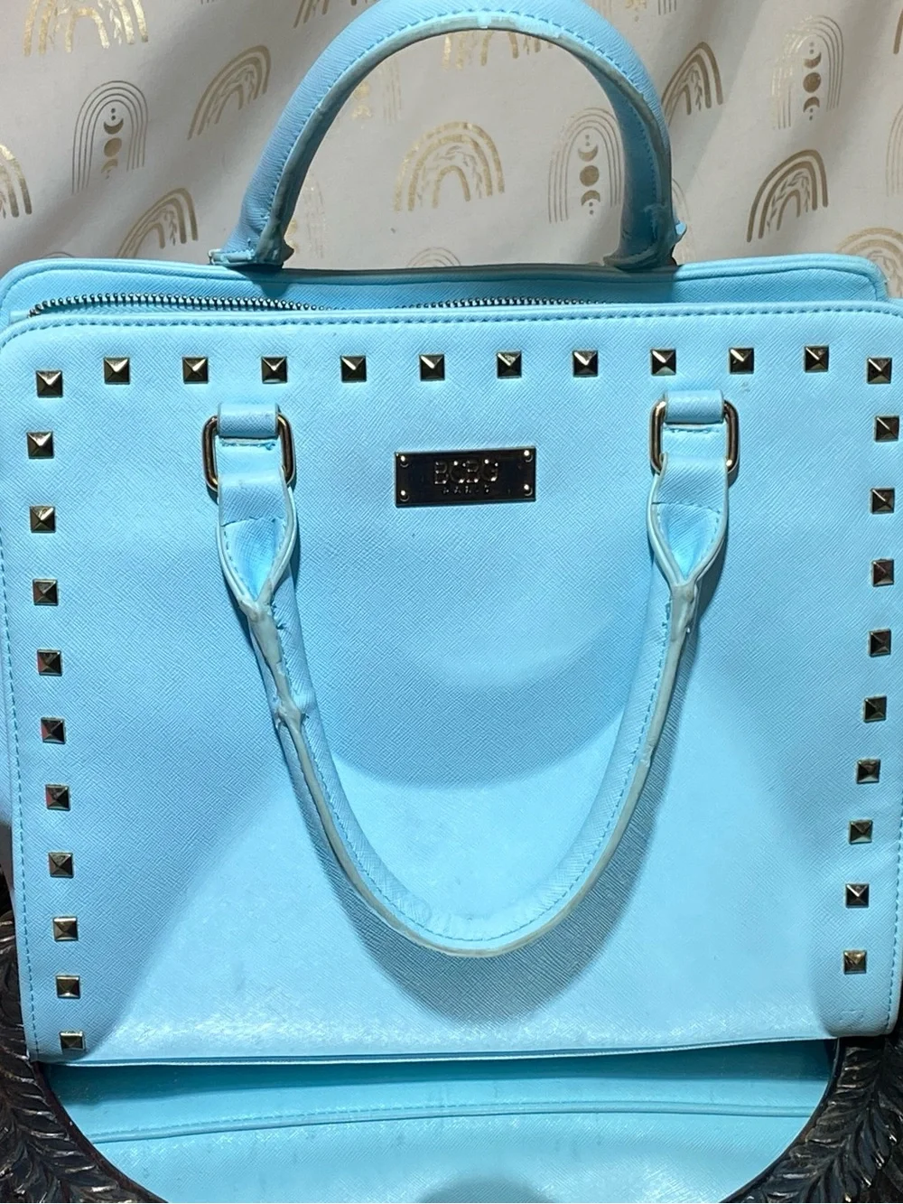 BCBG Light Blue Stud-Trim Structured Tote